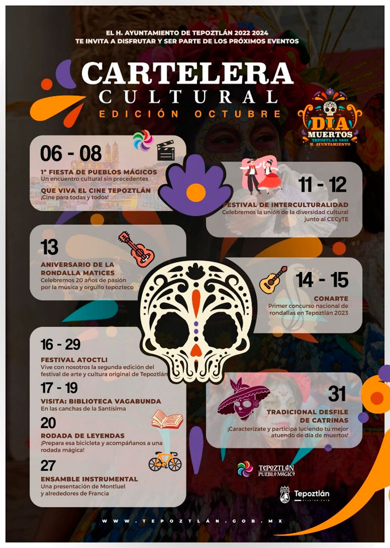 Cartelera Cultural de Octubre en Tepoztlán. Foto: Ayuntamiento de Tepoztlán